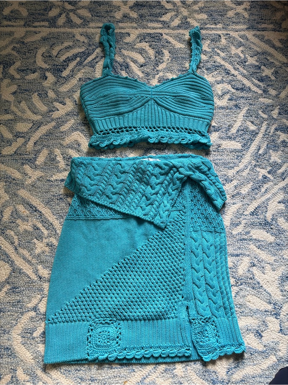 Jonathan Simkhai Beach Designer Knit Crochet Tank Top Skirt Sweater Set Size XS